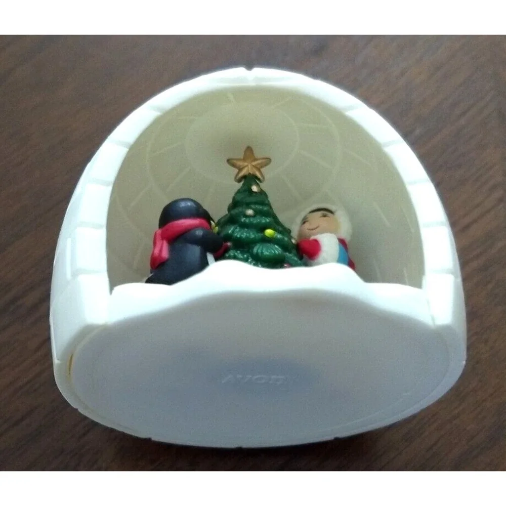 AVON  Winter Fun Christmas Ornament 1983 Eskimos & Penguin in Igloo w/ Orig. Box